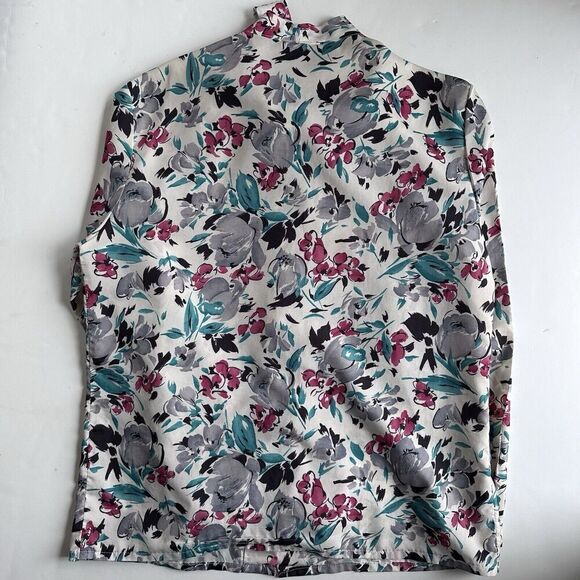 Vintage ACT III Button Up Blouse Tie Neck Secretary Floral Print Women’s Size L - Picture 5 of 12